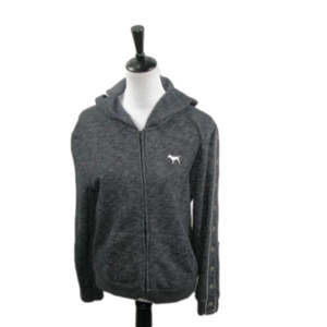 PINK Victoria's Secret Gray Snap Closure Sleeves Zip Front Hoodie Size Medium